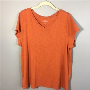 J. Jill Orange Pima Cap Sleeve V Neck Tee